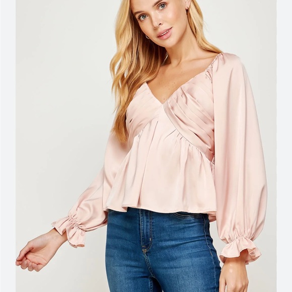 Pinkblush Tops - Pink blush medium long sleeve satin top never been worn.